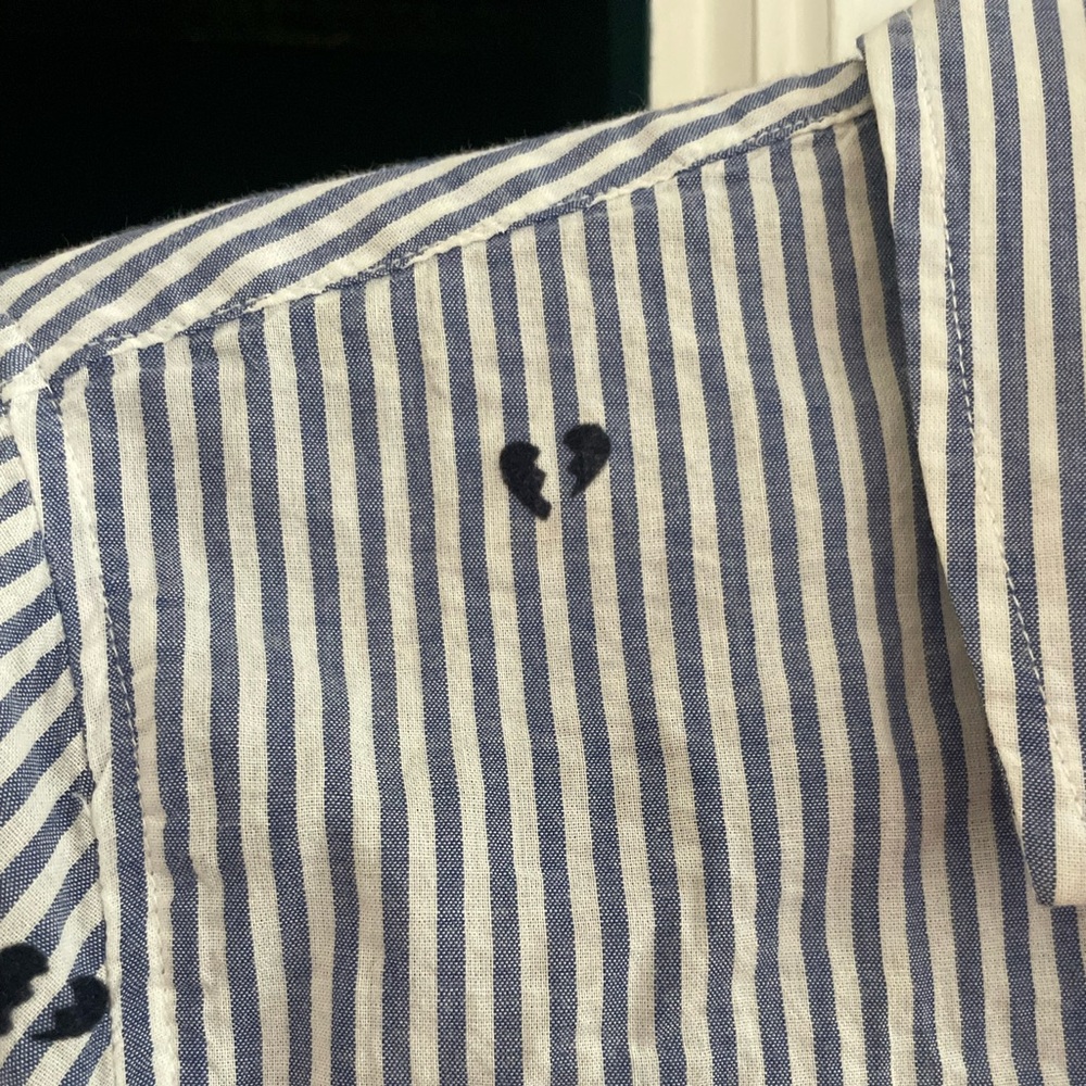 RAILS blue and White Striped button down with broken heart embroidery S